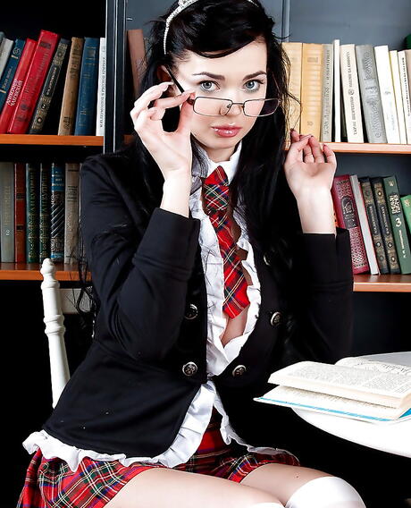 Delightful ukrainian hottie Sha Rizel in uniform outfit exposes big knockers and spreads her legs 