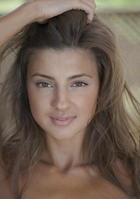 Charming hottie Maria Melena denudes big tits and masturbates outside